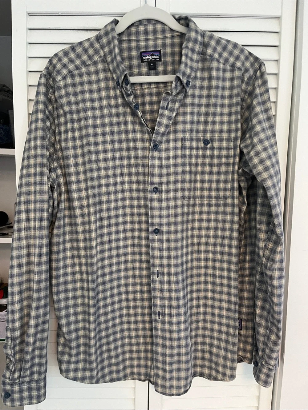 Patagonia Organic Cotton Plaid Shirt Sz XL Blue